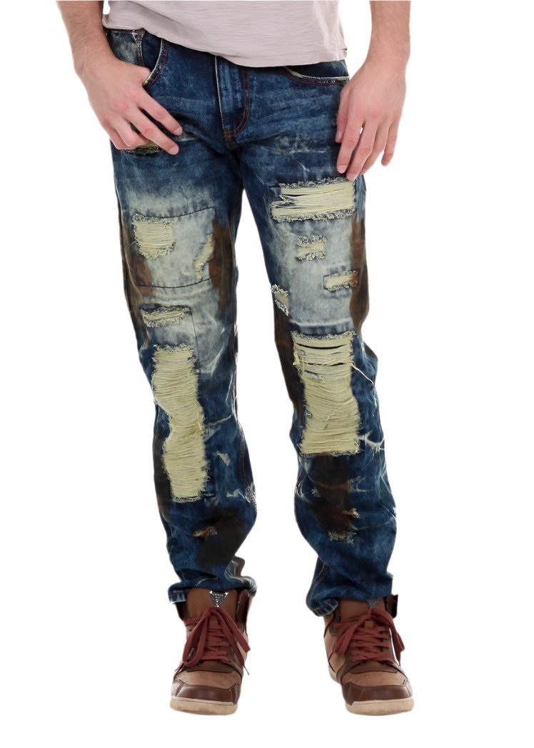 Slim Extreme Ripped and Repaired Jeans - Royal Blue® Apparel