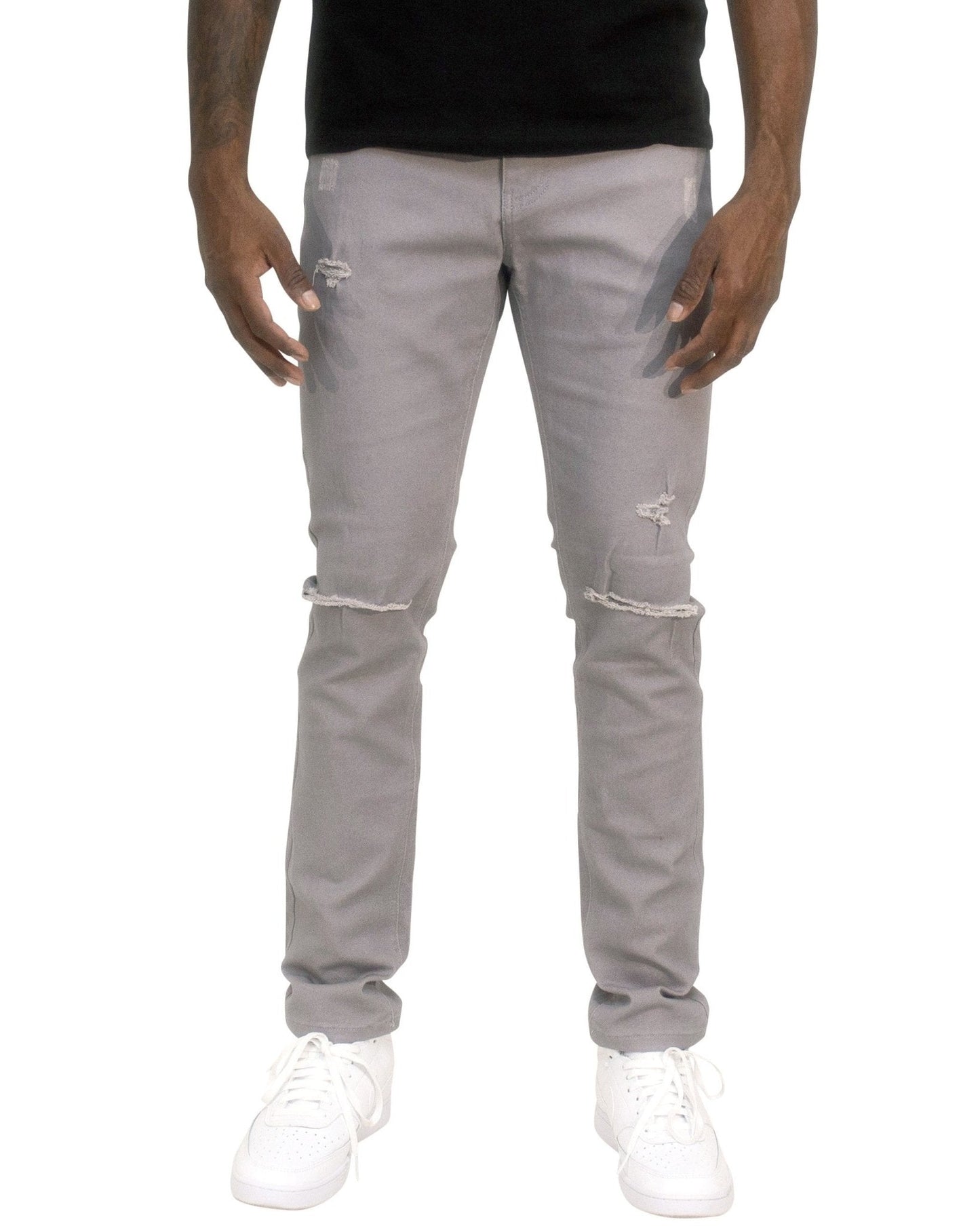 Twill Stretch Skinny Pants w/ Rips & Abrasions - Royal Blue® Apparel